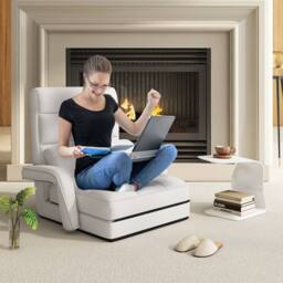 Costway 6-Position Floor Chair Comfy Padded Chaise Lounge Chair Lazy Chair in White - thumbnail 4