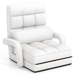 Costway 6-Position Floor Chair Comfy Padded Chaise Lounge Chair Lazy Chair in White - thumbnail 3