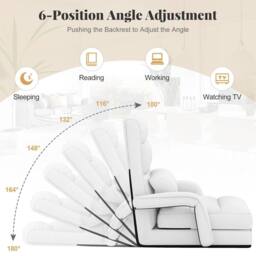 Costway 6-Position Floor Chair Comfy Padded Chaise Lounge Chair Lazy Chair in White - thumbnail 5
