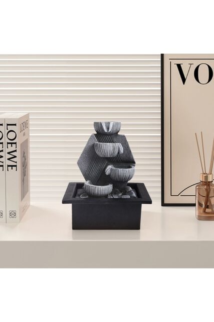 H&O Direct Tabletop Resin Fountain Water Feature Decoration LED Light in Grey - image 1
