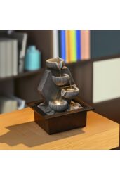 H&O Direct Tabletop Resin Fountain Water Feature Decoration LED Light in Grey - thumbnail 2
