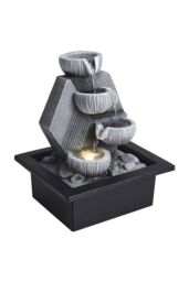 H&O Direct Tabletop Resin Fountain Water Feature Decoration LED Light in Grey - thumbnail 4