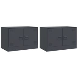 Berkfield Home TV Cabinets 2 pcs Anthracite 67x39x44 cm Steel in Black - Size: 67 x 39 x 44 cm - thumbnail 2