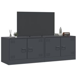 Berkfield Home TV Cabinets 2 pcs Anthracite 67x39x44 cm Steel in Black - Size: 67 x 39 x 44 cm - thumbnail 4