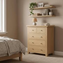 Home Source Solid Wooden Storage Chest 5 Drawer Bedroom Clothing Storage Organiser in Light Oak - thumbnail 1