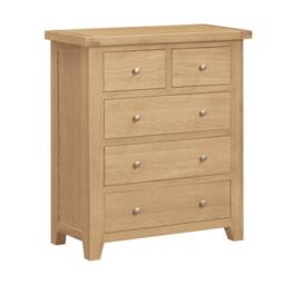 Home Source Solid Wooden Storage Chest 5 Drawer Bedroom Clothing Storage Organiser in Light Oak - thumbnail 4