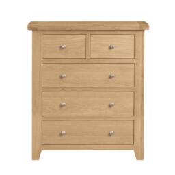 Home Source Solid Wooden Storage Chest 5 Drawer Bedroom Clothing Storage Organiser in Light Oak - thumbnail 2