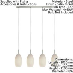 Loops Pendant Light Satin Nickel Shade White Glass Wiping Technique Bulb E27 4x40W in Metallics - thumbnail 2