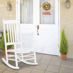 FORGEVIO Outdoor Wood Rocking Chair with Backrest in White - thumbnail 6
