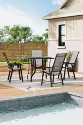 Living and Home Garden Metal Slatted Coffee Table with 4 Foldable Chairs in Black - Size: Large - thumbnail 2