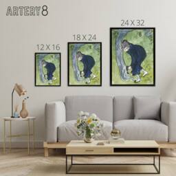 "Artery8 The False Step Watercolour Painting Bonnard Black Framed Canvas Art in Green - Size: W12"" x H16""" - thumbnail 4