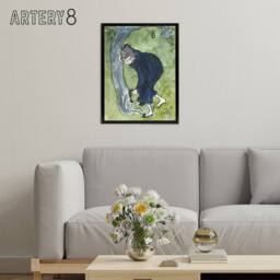 "Artery8 The False Step Watercolour Painting Bonnard Black Framed Canvas Art in Green - Size: W12"" x H16""" - thumbnail 3