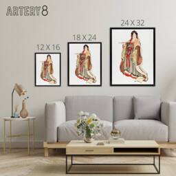 "Artery8 Benten Goddess Of Love Framed Canvas Wall Art Print Katsushika Hokusai in Orange - Size: W12"" x H16""" - thumbnail 4