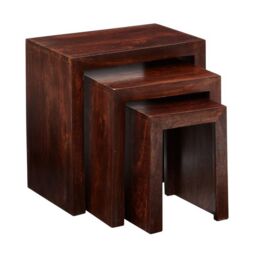Indian Hub Toko Dark Mango Nest of 3 Tables - Solid Mango Wood - L30xW46xH46 cm in Brown - thumbnail 2