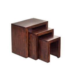 Indian Hub Toko Dark Mango Nest of 3 Tables - Solid Mango Wood - L30xW46xH46 cm in Brown - thumbnail 3