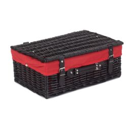 Red Hamper Wicker 45cm Empty Black Willow Picnic Basket with Cotton Lining in Red - thumbnail 2