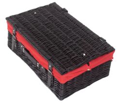 Red Hamper Wicker 45cm Empty Black Willow Picnic Basket with Cotton Lining in Red - thumbnail 4