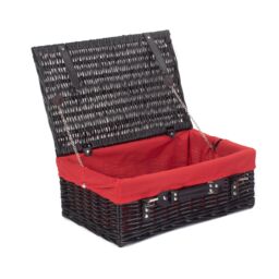 Red Hamper Wicker 45cm Empty Black Willow Picnic Basket with Cotton Lining in Red