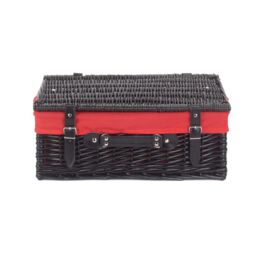 Red Hamper Wicker 45cm Empty Black Willow Picnic Basket with Cotton Lining in Red - thumbnail 3
