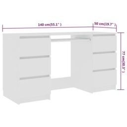 Berkfield Home Writing Desk White 140x50x77 cm Engineered Wood - Size: 140 x 50 x 77 cm - thumbnail 6