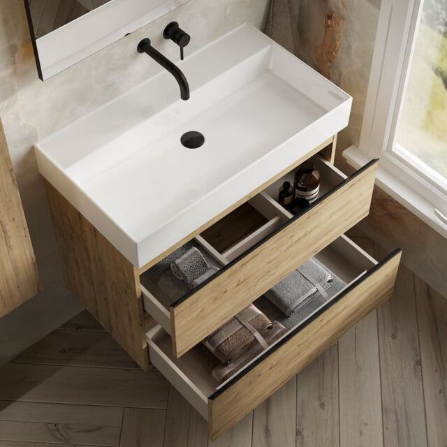 Banyetti Vatilla 800mm Wall Hung Vanity with Veneto No Tap Hole Basin - Ostippo Oak in Light Oak - image 1