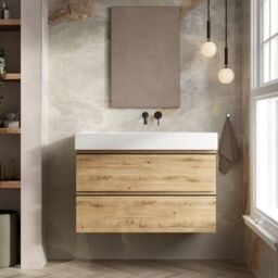 Banyetti Vatilla 800mm Wall Hung Vanity with Veneto No Tap Hole Basin - Ostippo Oak in Light Oak - thumbnail 3