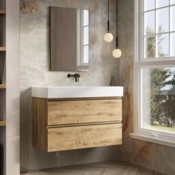Banyetti Vatilla 800mm Wall Hung Vanity with Veneto No Tap Hole Basin - Ostippo Oak in Light Oak - thumbnail 2