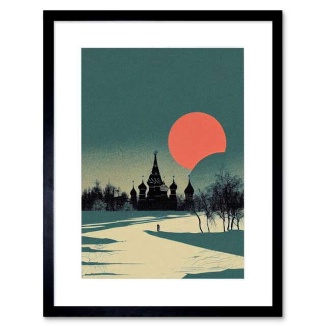 "Artery8 Wall Art Print Winter Sun Orthodox Church Kiev Ukraine Artwork Framed 9X7 Inch in Black - Size: W7"" x H9""" - image 1