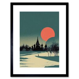 "Artery8 Wall Art Print Winter Sun Orthodox Church Kiev Ukraine Artwork Framed 9X7 Inch in Black - Size: W7"" x H9""" - thumbnail 1