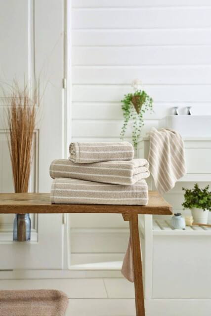 Deyongs Malmo Stripe Towel In Soft Lightweight 480 GSM Pure Cotton in Stone - image 1
