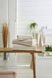 Deyongs Malmo Stripe Towel In Soft Lightweight 480 GSM Pure Cotton in Stone