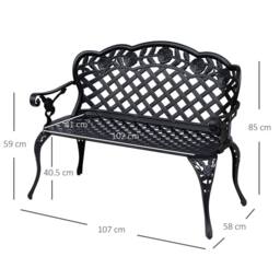 OUTSUNNY Garden Bench Park Chair Cast Aluminium Outdoor 2-seater Outdoor in Black - thumbnail 3