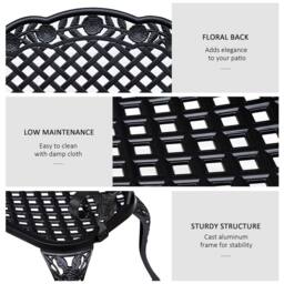 OUTSUNNY Garden Bench Park Chair Cast Aluminium Outdoor 2-seater Outdoor in Black - thumbnail 5