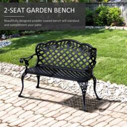 OUTSUNNY Garden Bench Park Chair Cast Aluminium Outdoor 2-seater Outdoor in Black - thumbnail 4