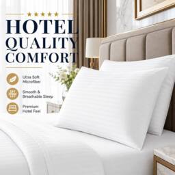 Homes-Linen Microfiber Stripe Pillowcases Set of 2 Hotel Quality in White - Size: Standard Pillow Case - thumbnail 3