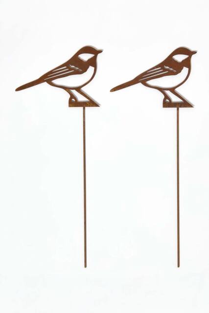 Homescapes Steel Great Tit Garden Stake Decorations, Set of 2 in Brown - image 1