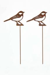 Homescapes Steel Great Tit Garden Stake Decorations, Set of 2 in Brown - thumbnail 1