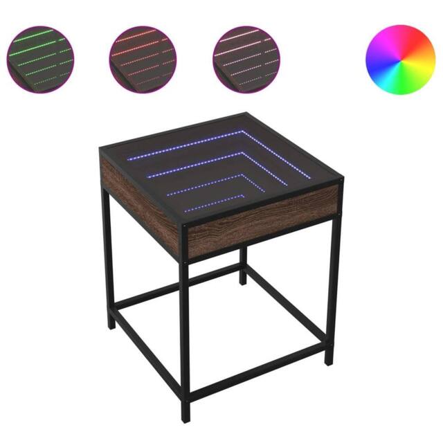 Berkfield Home Coffee Table with Infinity LED Brown Oak 40x40x51 cm - Size: 40 x 40 x 51 cm - image 1