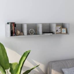 Berkfield Home Durable CD Wall Shelf Concrete Grey 100x18x18 cm Engineered Wood - Size: 100 x 18 x 18 cm - thumbnail 2
