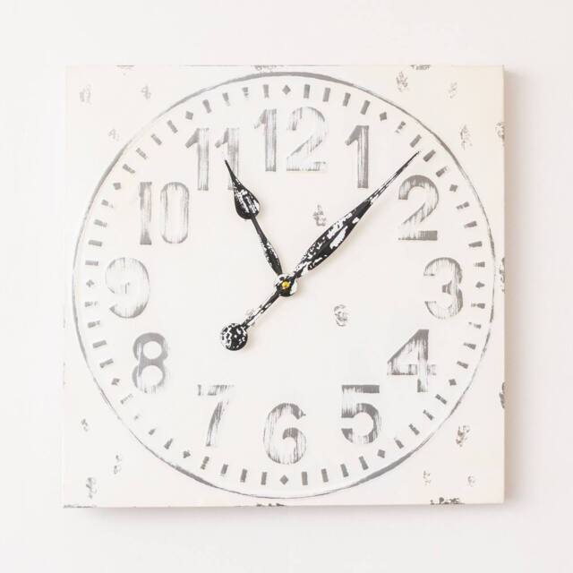 Melody Maison Antique Distressed White Square Clock With Grey Details - 50cm X 50cm - Size: 50 cm X 50 cm - image 1