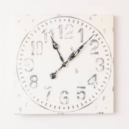 Melody Maison Antique Distressed White Square Clock With Grey Details - 50cm X 50cm - Size: 50 cm X 50 cm