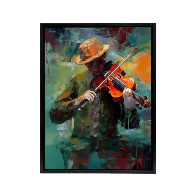 "Artery8 Violinist Musician Playing Violin Music Framed Canvas Wall Art Print - Size: W12"" x H16""" - image 1