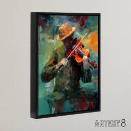 "Artery8 Violinist Musician Playing Violin Music Framed Canvas Wall Art Print - Size: W12"" x H16""" - thumbnail 2