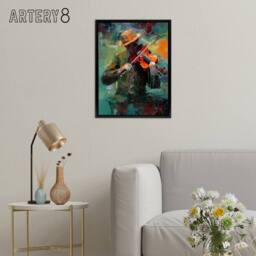 "Artery8 Violinist Musician Playing Violin Music Framed Canvas Wall Art Print - Size: W12"" x H16""" - thumbnail 3