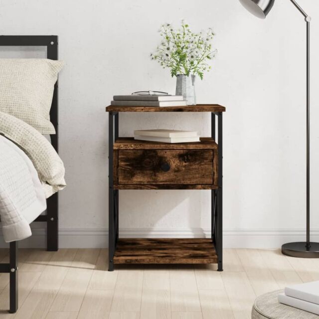 Berkfield Home Bedside Cabinet Smoked Oak 40x42x55 cm Engineered Wood in Brown - Size: 40 x 42 x 55 cm - image 1