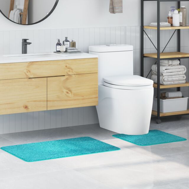 Berkfield Home 2 Piece Bath Mat Set Turquoise Polypropylen Non-Slip - Size: Medium - image 1