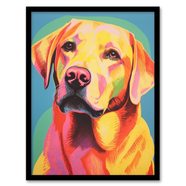 Artery8 Wall Art Print Labrador Retriever Retro Screen Risograph Dog Artwork Spot Block Colour Duotone Riso Interior Design Art Framed - Size: A4 - image 1
