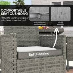 OUTSUNNY 4 Seater Rattan Garden Furniture Set with Cushion in Grey - thumbnail 4