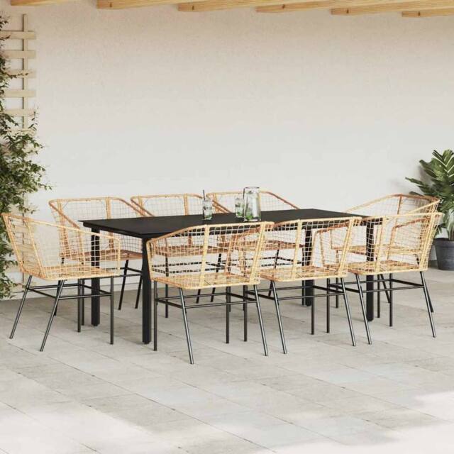 Berkfield Home Beautiful 9 Piece Garden Dining Set Brown Poly Rattan Glass - image 1