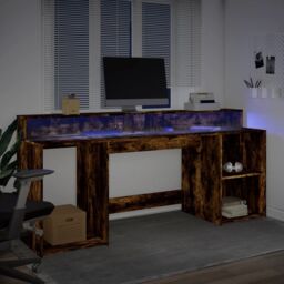 Berkfield Home Desk with LED Lights Smoked Oak 200x55x91 cm Engineered Wood in Brown - Size: 200 x 55 x 91 cm - thumbnail 5
